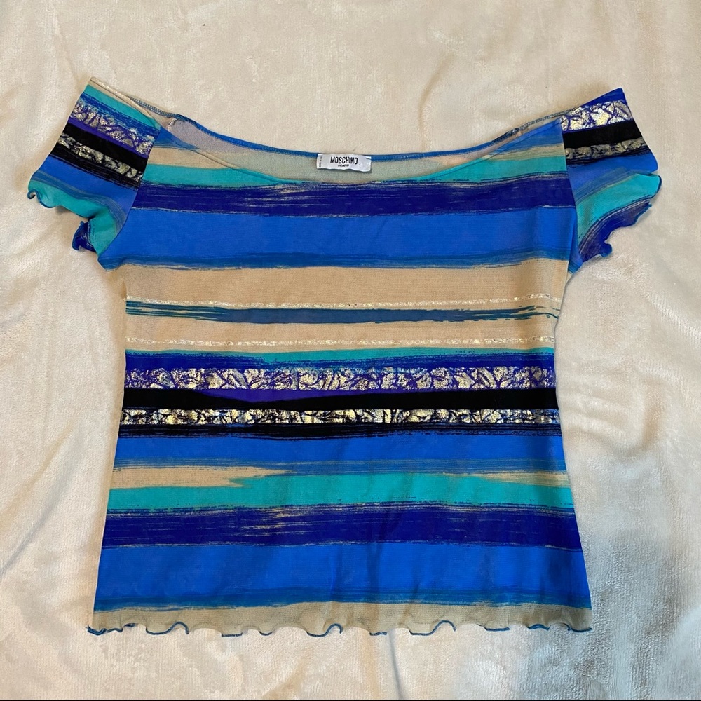 Moschino Jeans Striped Off-the-shoulder top